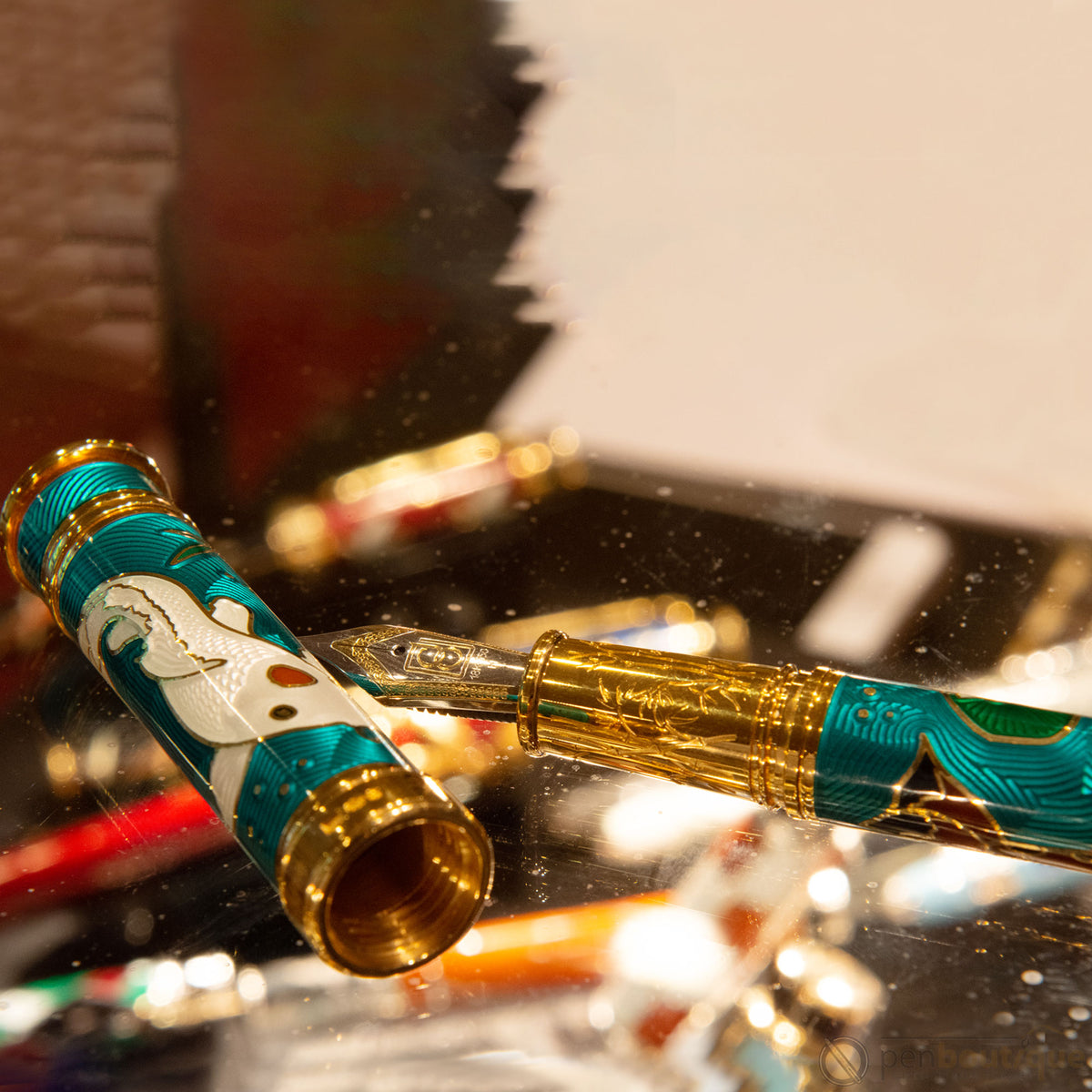 David Oscarson Koi Hard Enamel Translucent Teal Fountain Pen - Pen Boutique Ltd