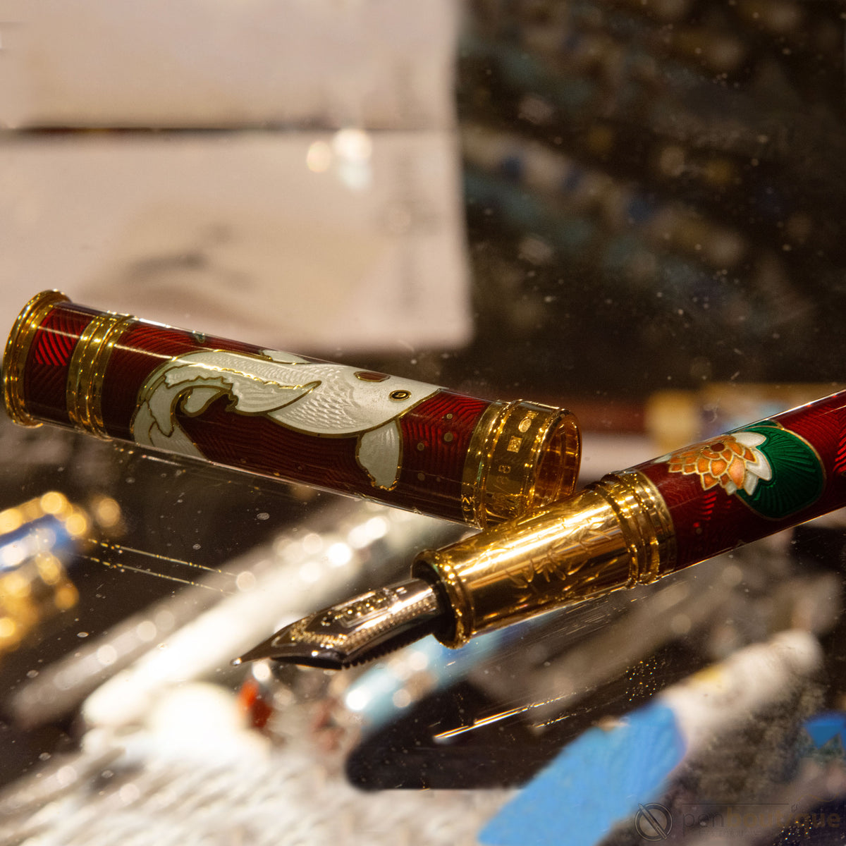 David Oscarson Koi Hard Enamel Ruby Red Fountain Pen - Pen Boutique Ltd
