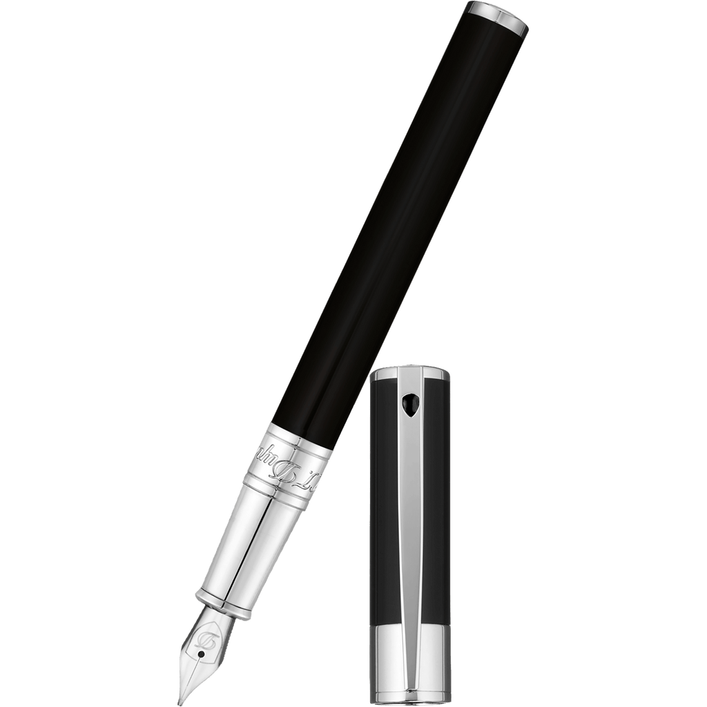 S T Dupont D-Initial Fountain Pen - Chrome Trim - Black - Pen Boutique Ltd