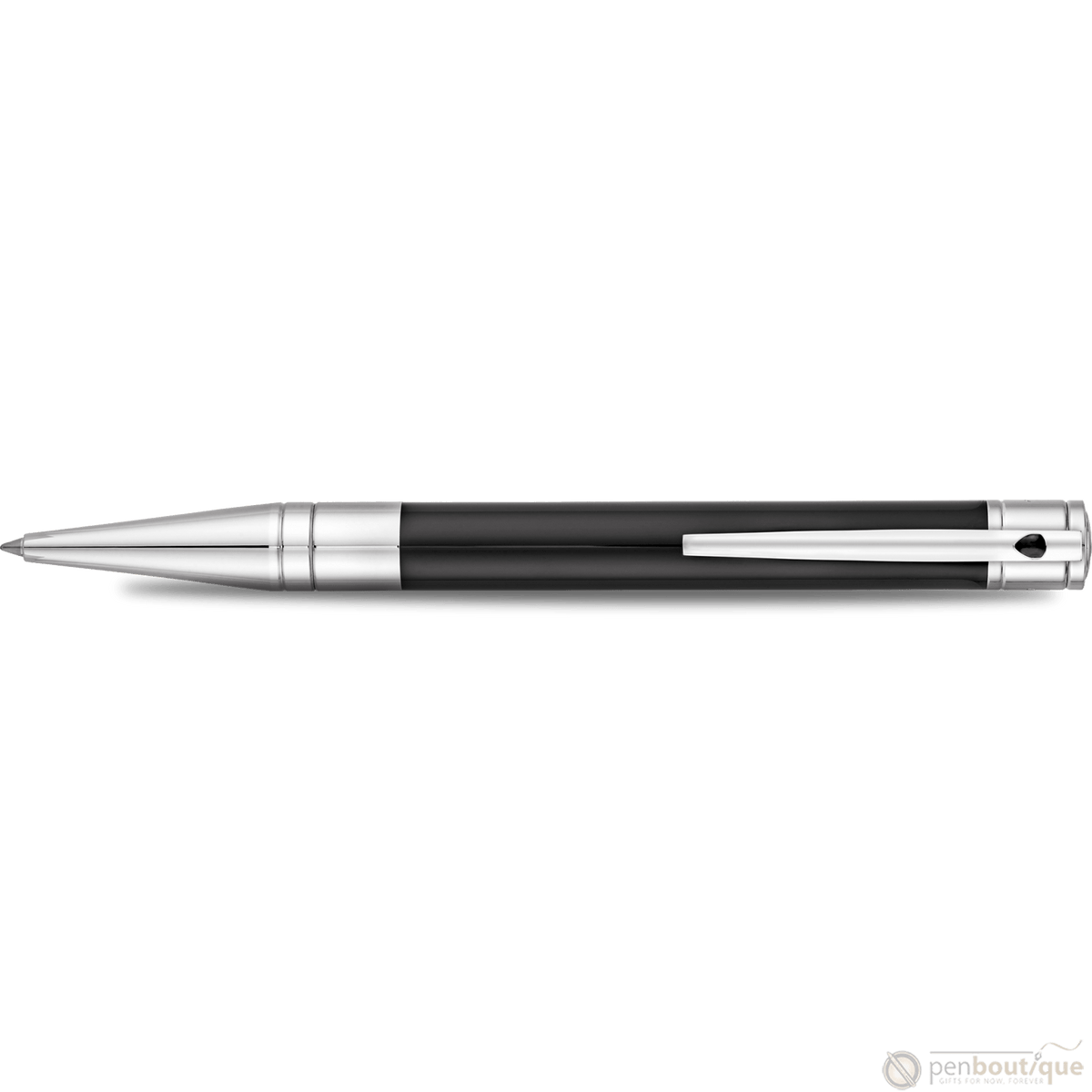 S T Dupont D-Initial Ballpoint Pen - Chrome Trim - Black - Pen Boutique Ltd