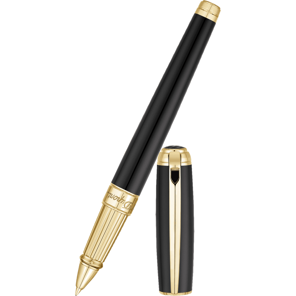 ST Dupont Line D Large Black with Gold Trim Rollerball Pen - Pen Boutique Ltd