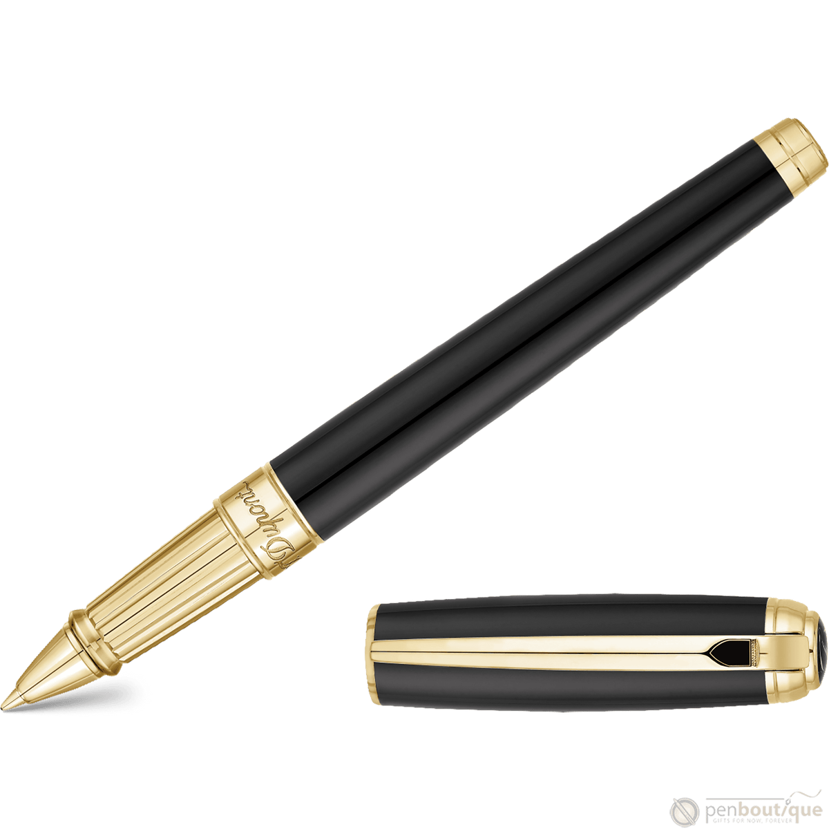 ST Dupont Line D Large Black with Gold Trim Rollerball Pen - Pen Boutique Ltd