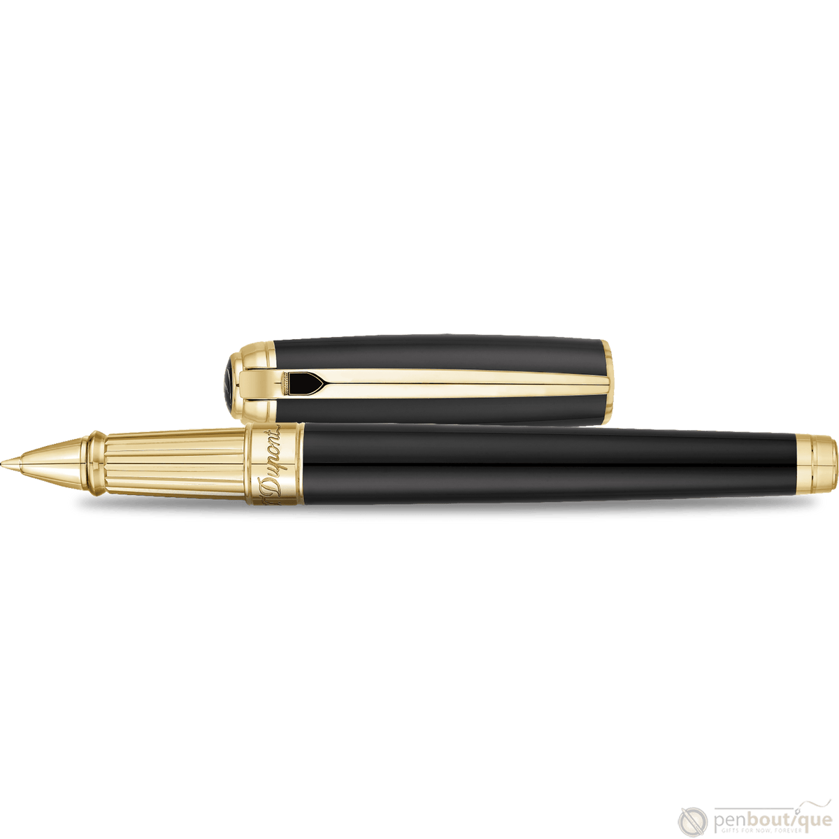 ST Dupont Line D Large Black with Gold Trim Rollerball Pen - Pen Boutique Ltd