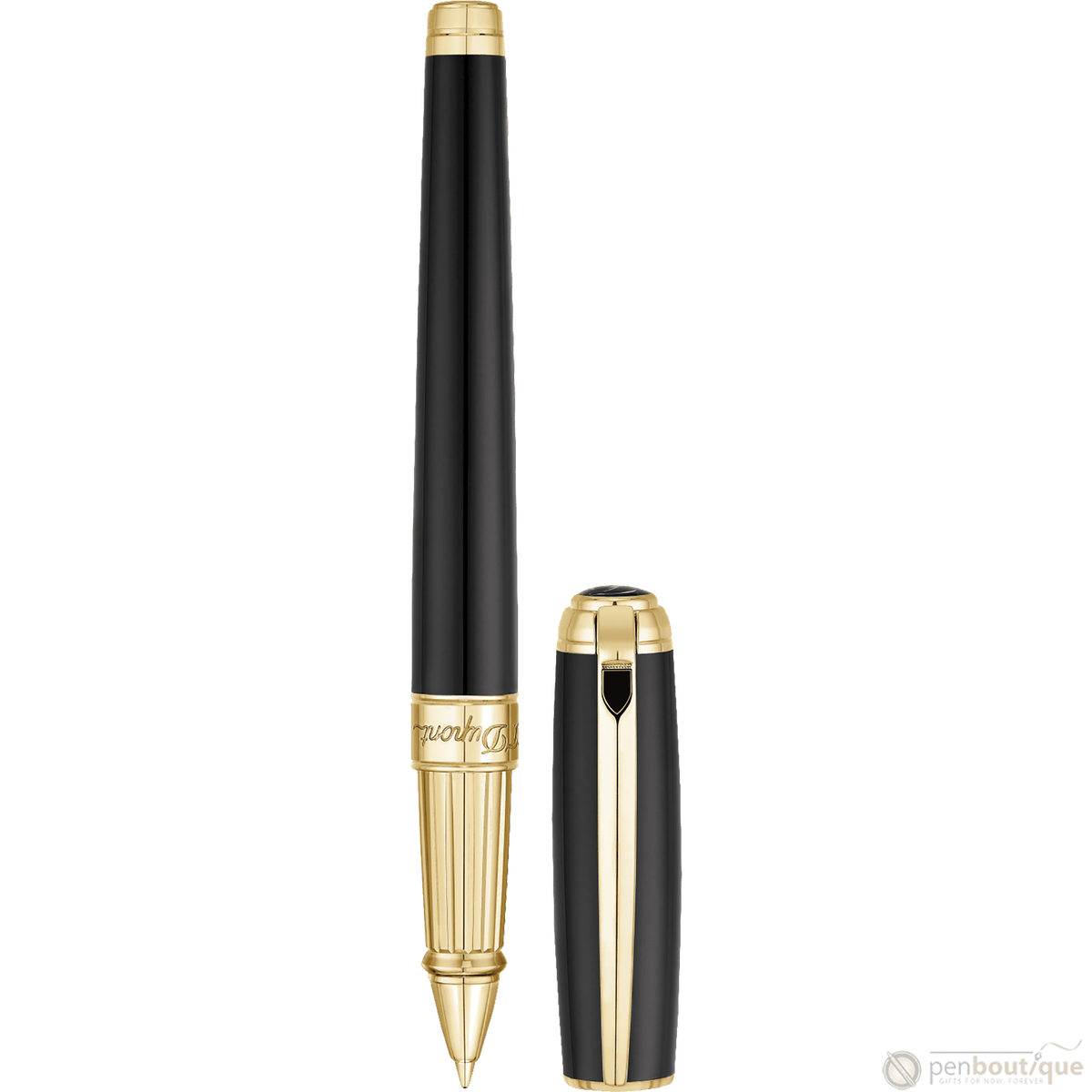 ST Dupont Line D Large Black with Gold Trim Rollerball Pen - Pen Boutique Ltd