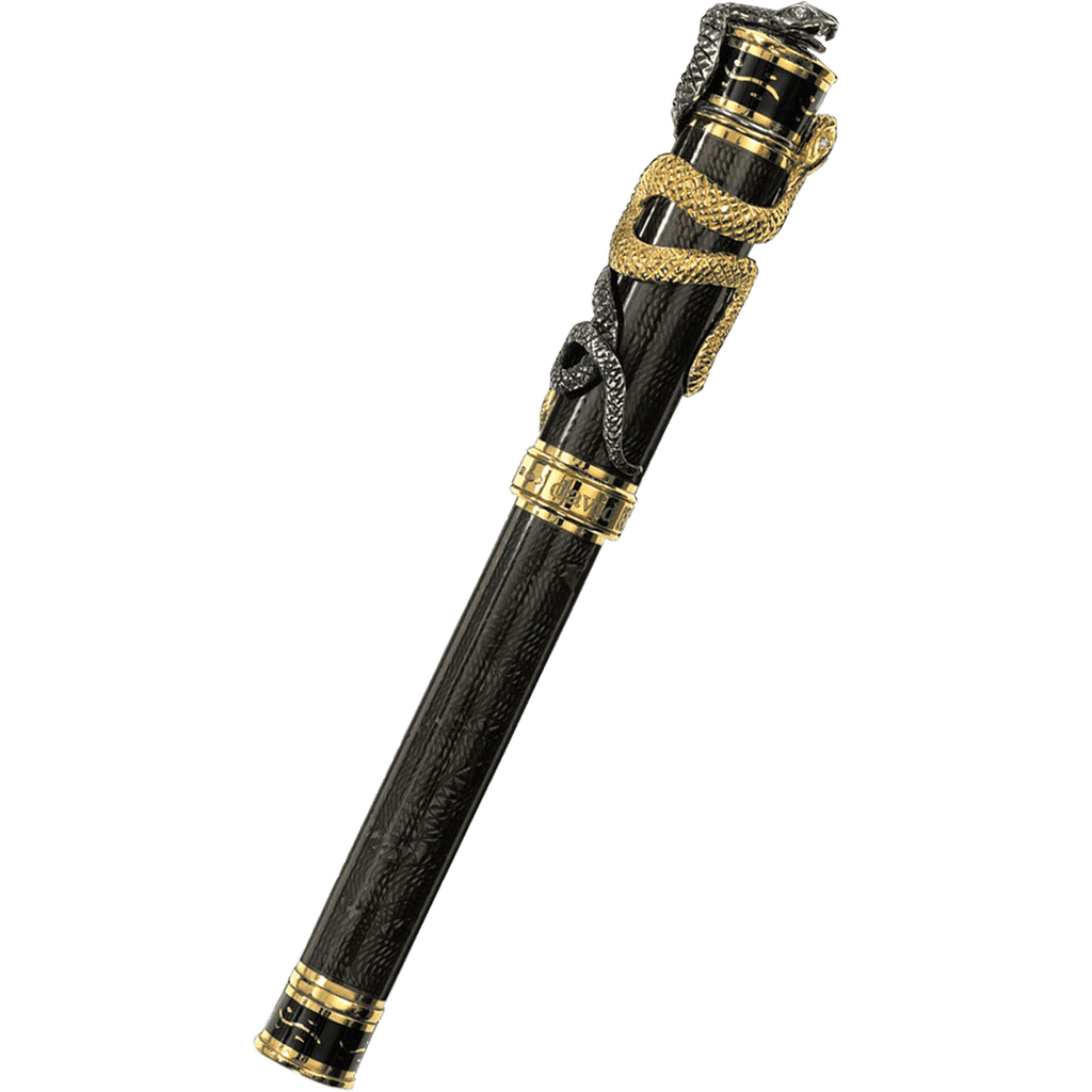 David Oscarson Black Water Snake Fountain Pen - Translucent Black Moss and Opaque Black Hard Enamel w/ Gold Vermeil - Pen Boutique Ltd