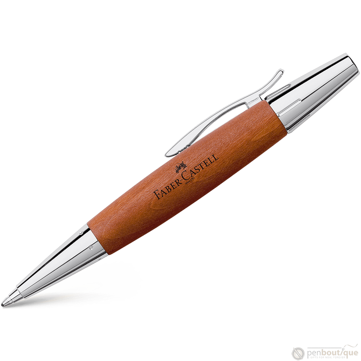 Faber-Castell E-Motion, Pearwood, Brown/Chrome Ballpoint Pen - Pen Boutique Ltd