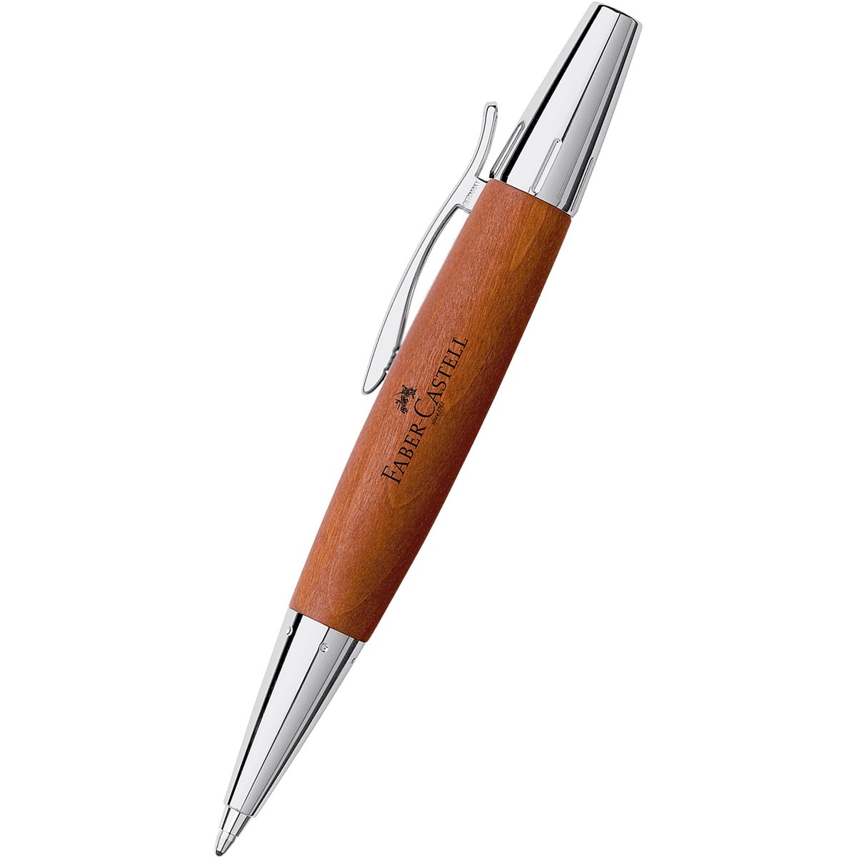Faber-Castell E-Motion, Pearwood, Brown/Chrome Ballpoint Pen - Pen Boutique Ltd
