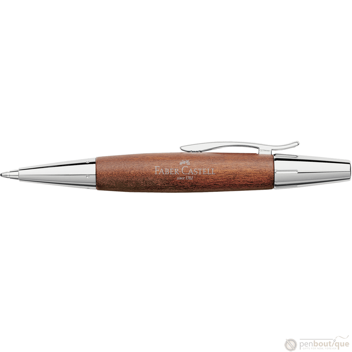 Faber-Castell E-Motion, Pearwood, Brown/Chrome Ballpoint Pen - Pen Boutique Ltd