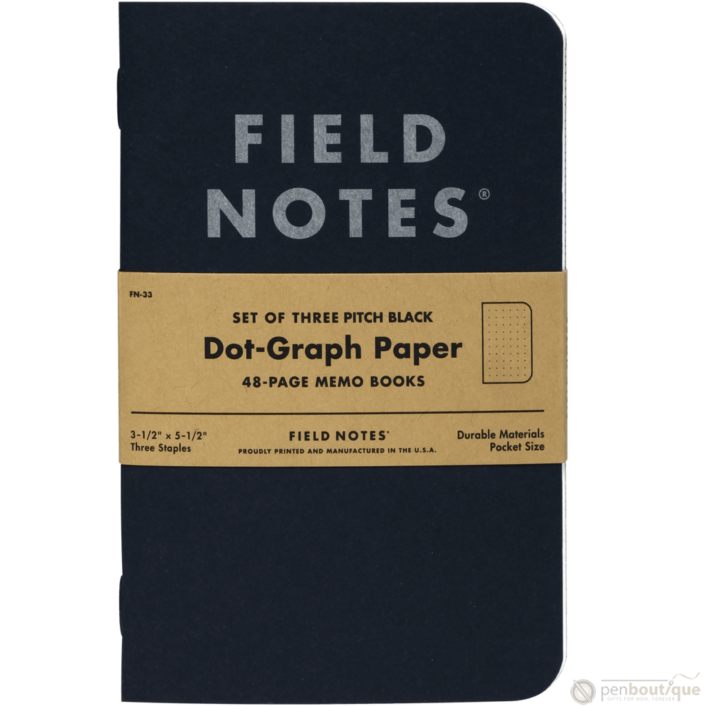 Field Notes Pitch Black 3-pack 3½" × 5½" Dot Graph - Pen Boutique Ltd