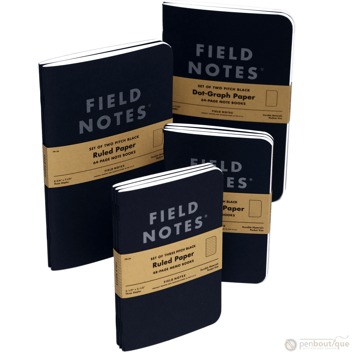 Field Notes Pitch Black 3-pack 3½" × 5½" Dot Graph - Pen Boutique Ltd