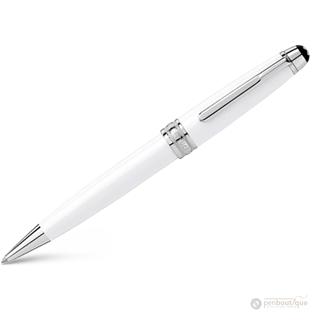 Montblanc Meisterstück Ballpoint Pen - Solitaire White - Platinum Trim - Midsize - Pen Boutique Ltd