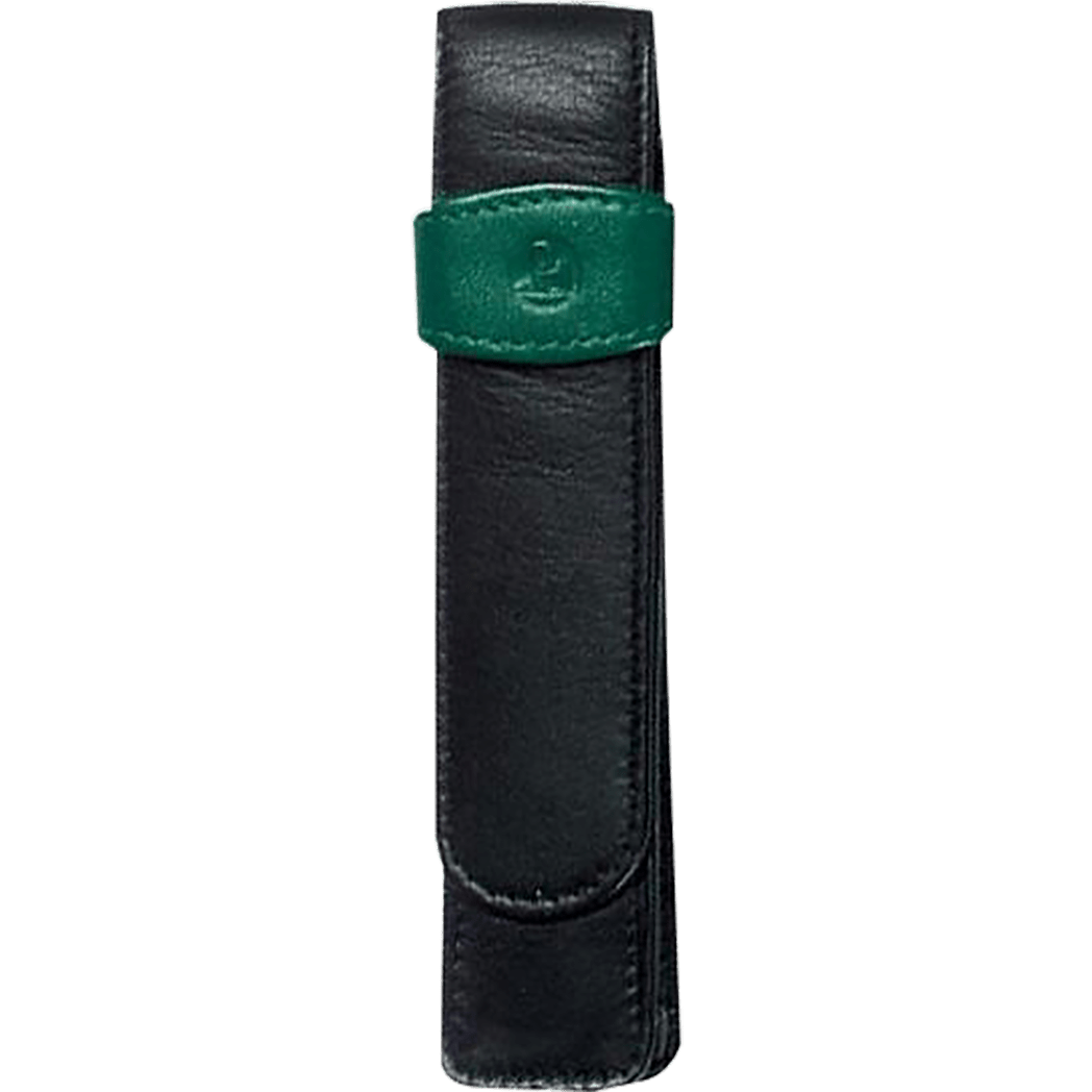 Pelikan Pen Case - TG12 Leather - Black/Green (1 Pen Slot) - Pen Boutique Ltd