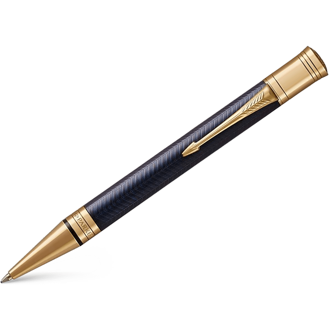 Parker Duofold Ballpoint Pen - Prestige Blue Chevron - Gold Trim - Pen Boutique Ltd