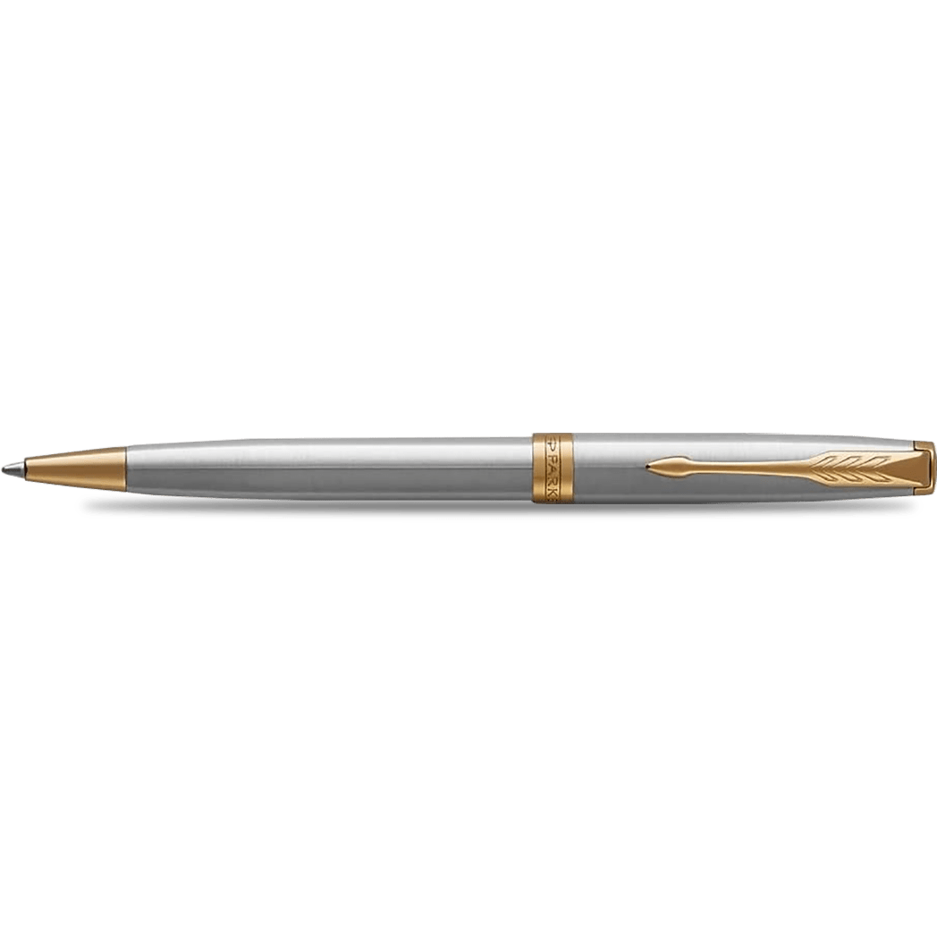 Parker Sonnet Ballpoint Pen - Stainless Steel - Gold Trim - Pen Boutique Ltd