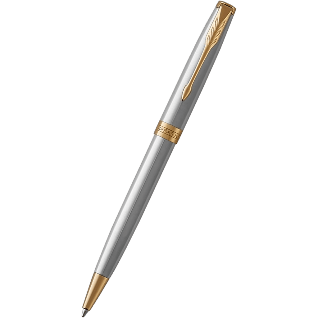 Parker Sonnet Ballpoint Pen - Stainless Steel - Gold Trim - Pen Boutique Ltd