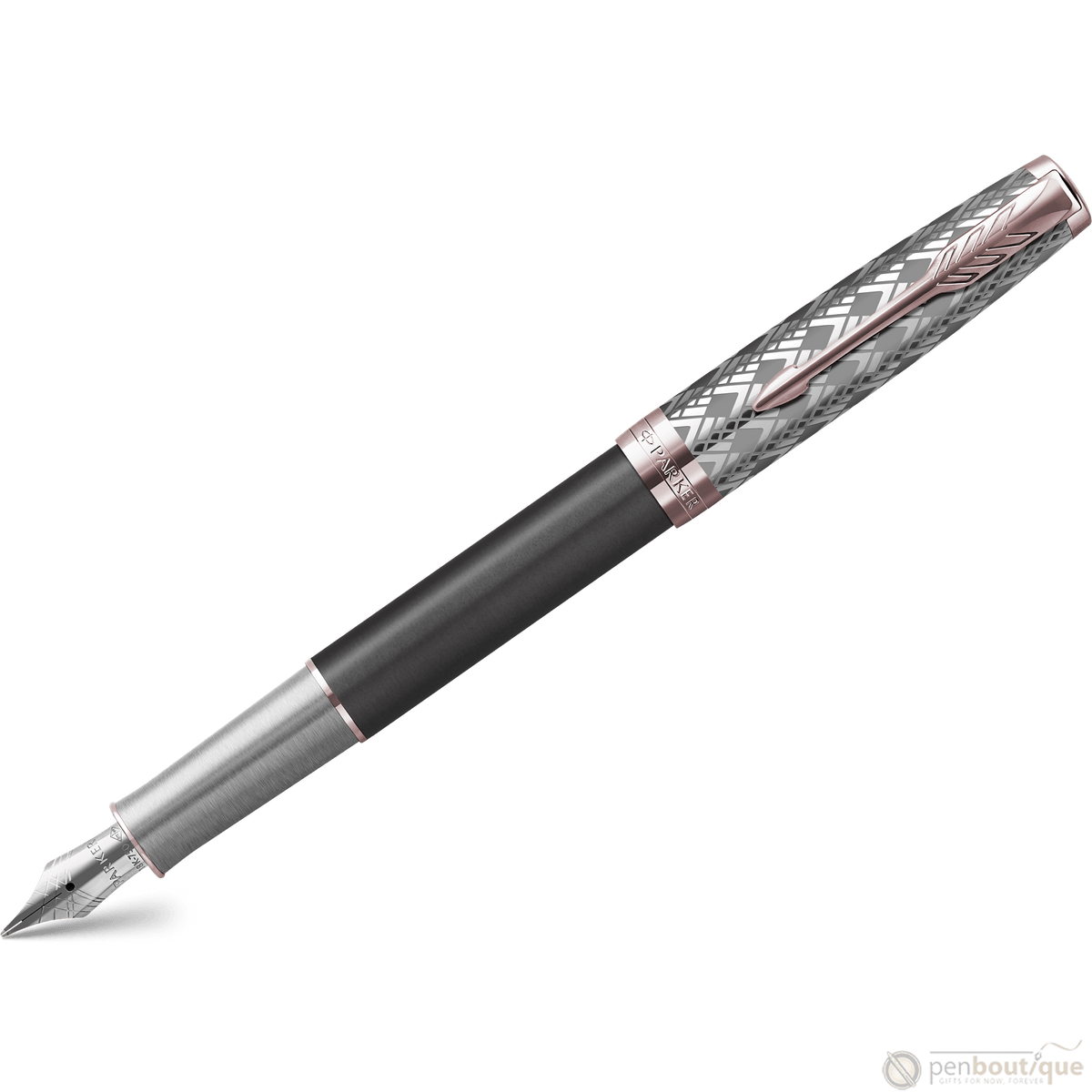 Parker Sonnet Premium Refresh Fountain Pen - Metal & Grey - Pink Gold Trim - Pen Boutique Ltd