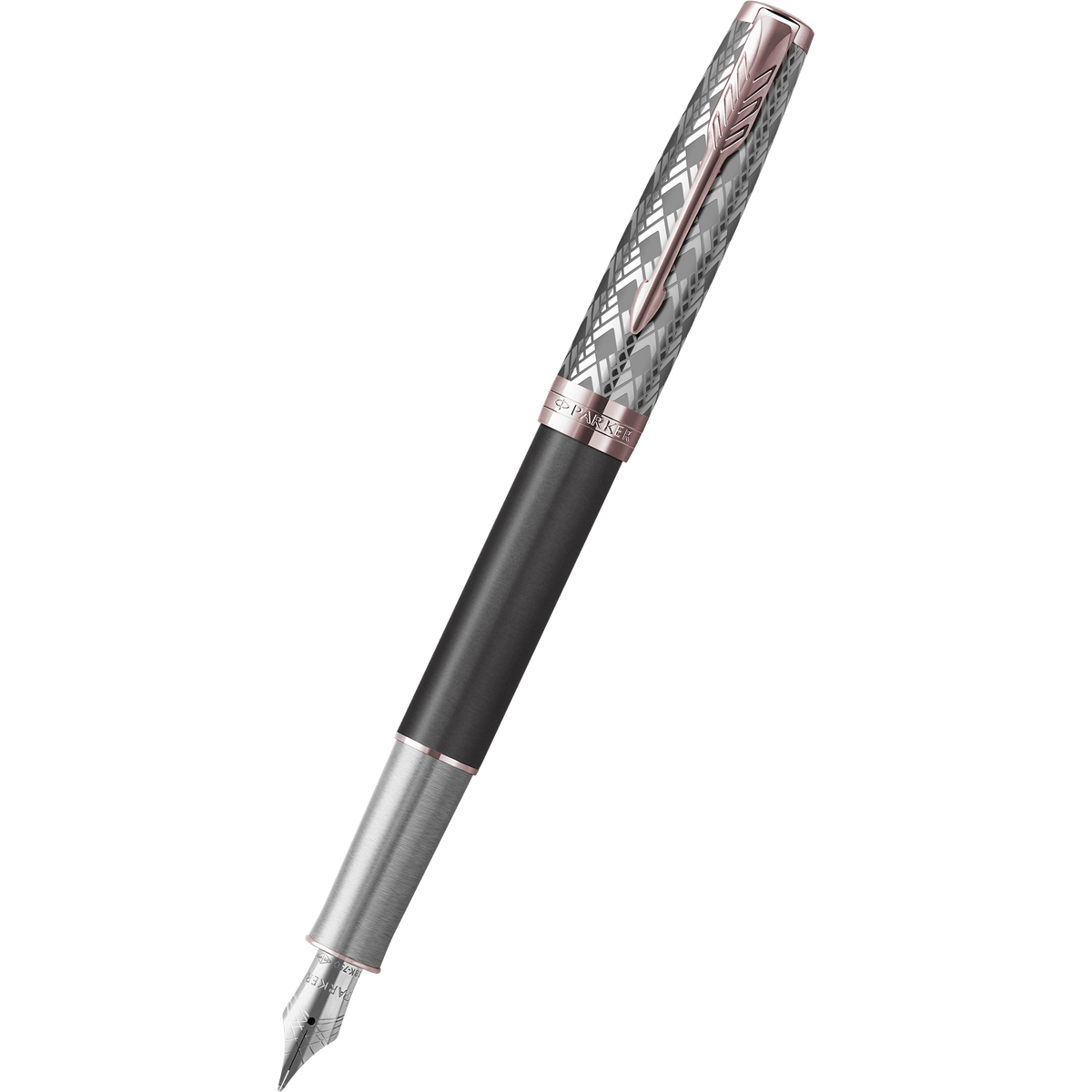 Parker Sonnet Premium Refresh Fountain Pen - Metal & Grey - Pink Gold Trim - Pen Boutique Ltd