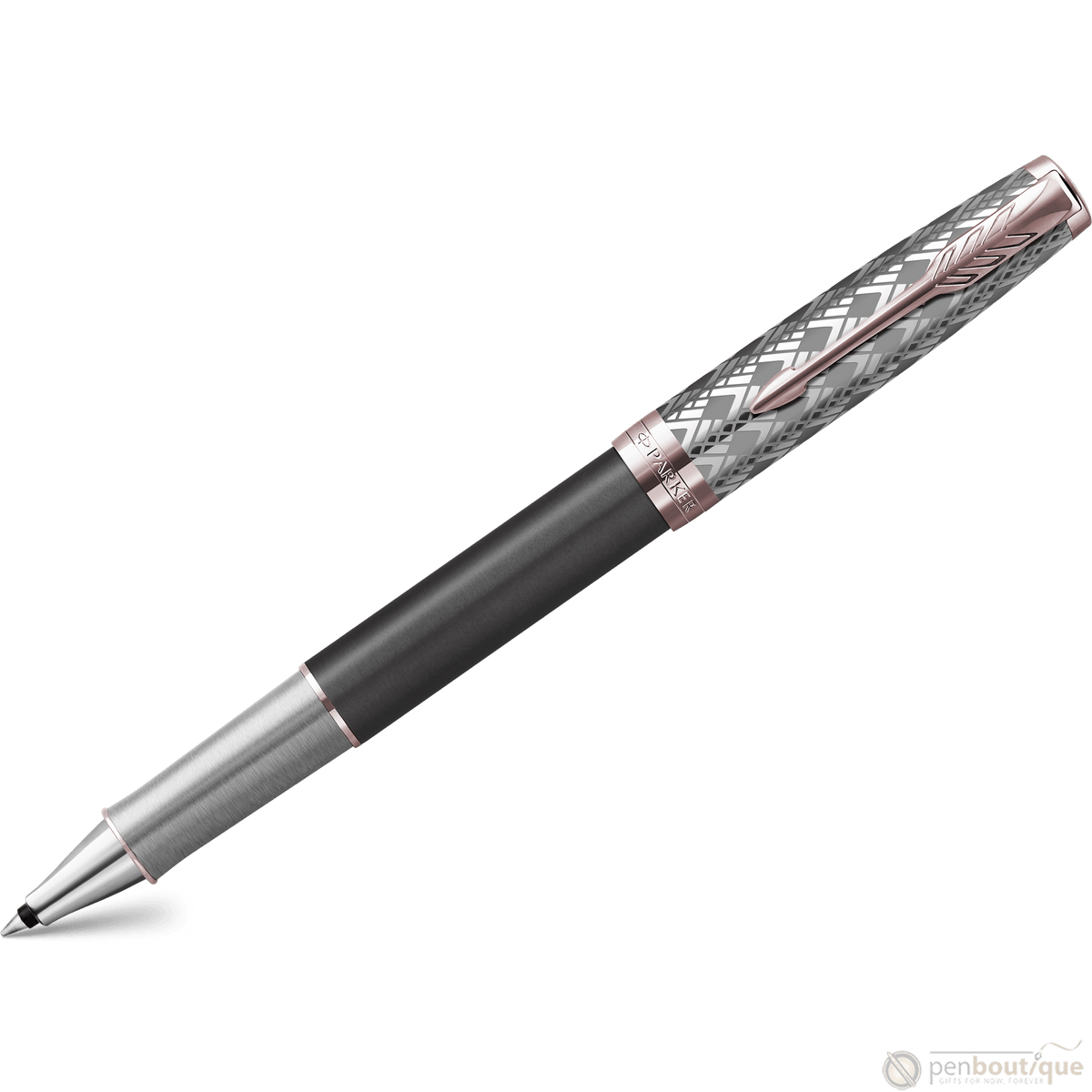 Parker Sonnet Premium Refresh Rollerball Pen - Metal & Grey - Pink Gold Trim - Pen Boutique Ltd