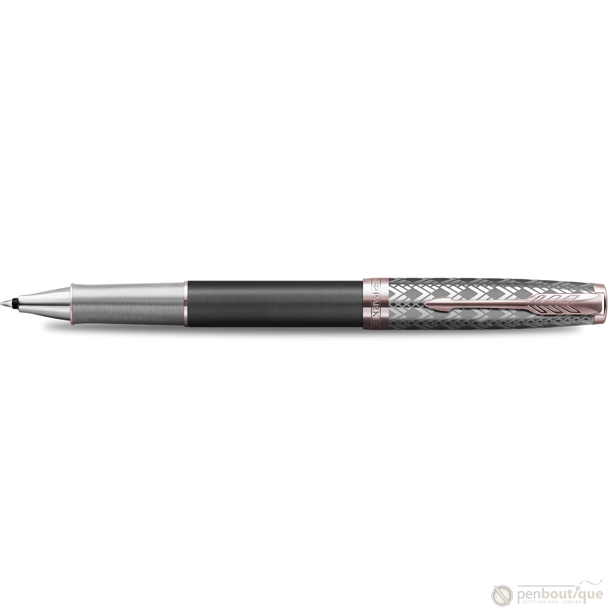 Parker Sonnet Premium Refresh Rollerball Pen - Metal & Grey - Pink Gold Trim - Pen Boutique Ltd