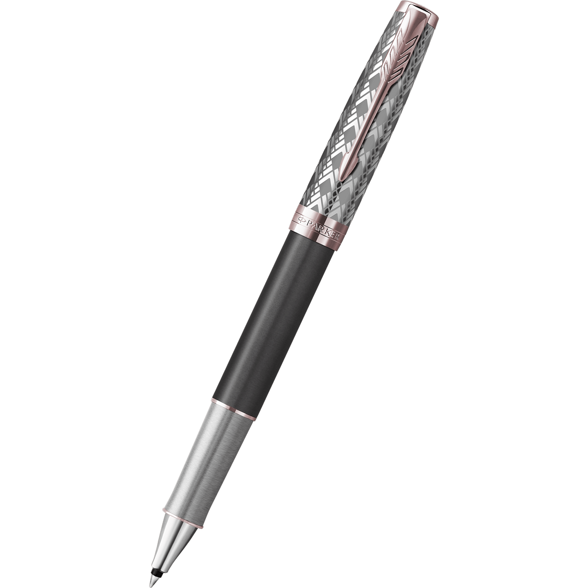 Parker Sonnet Premium Refresh Rollerball Pen - Metal & Grey - Pink Gold Trim - Pen Boutique Ltd