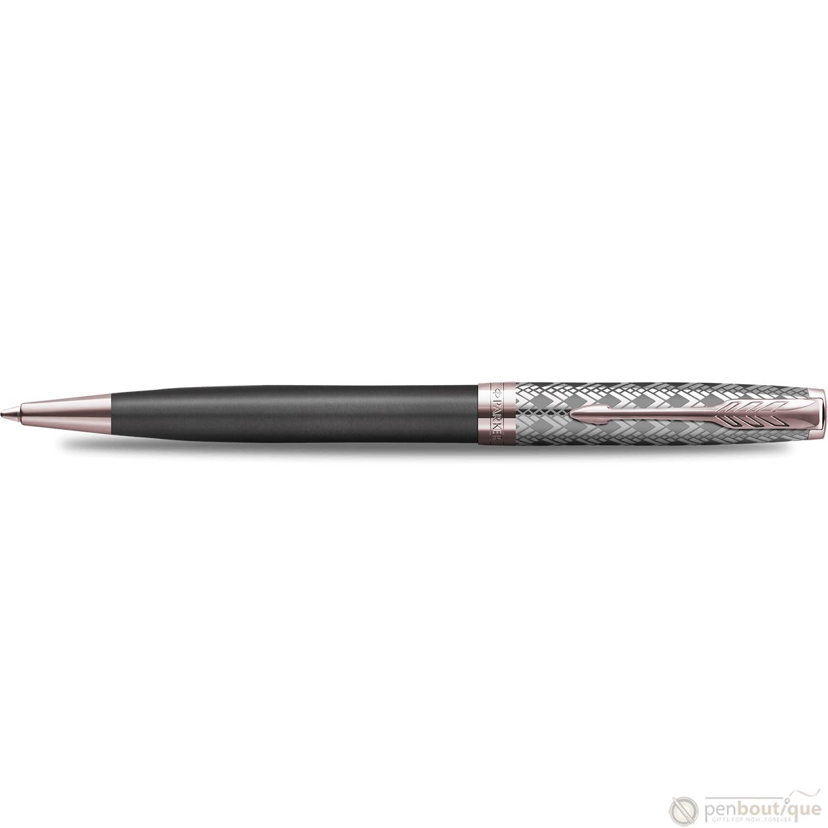Parker Sonnet Premium Refresh Ballpoint Pen - Metal & Grey - Pink Gold Trim - Pen Boutique Ltd