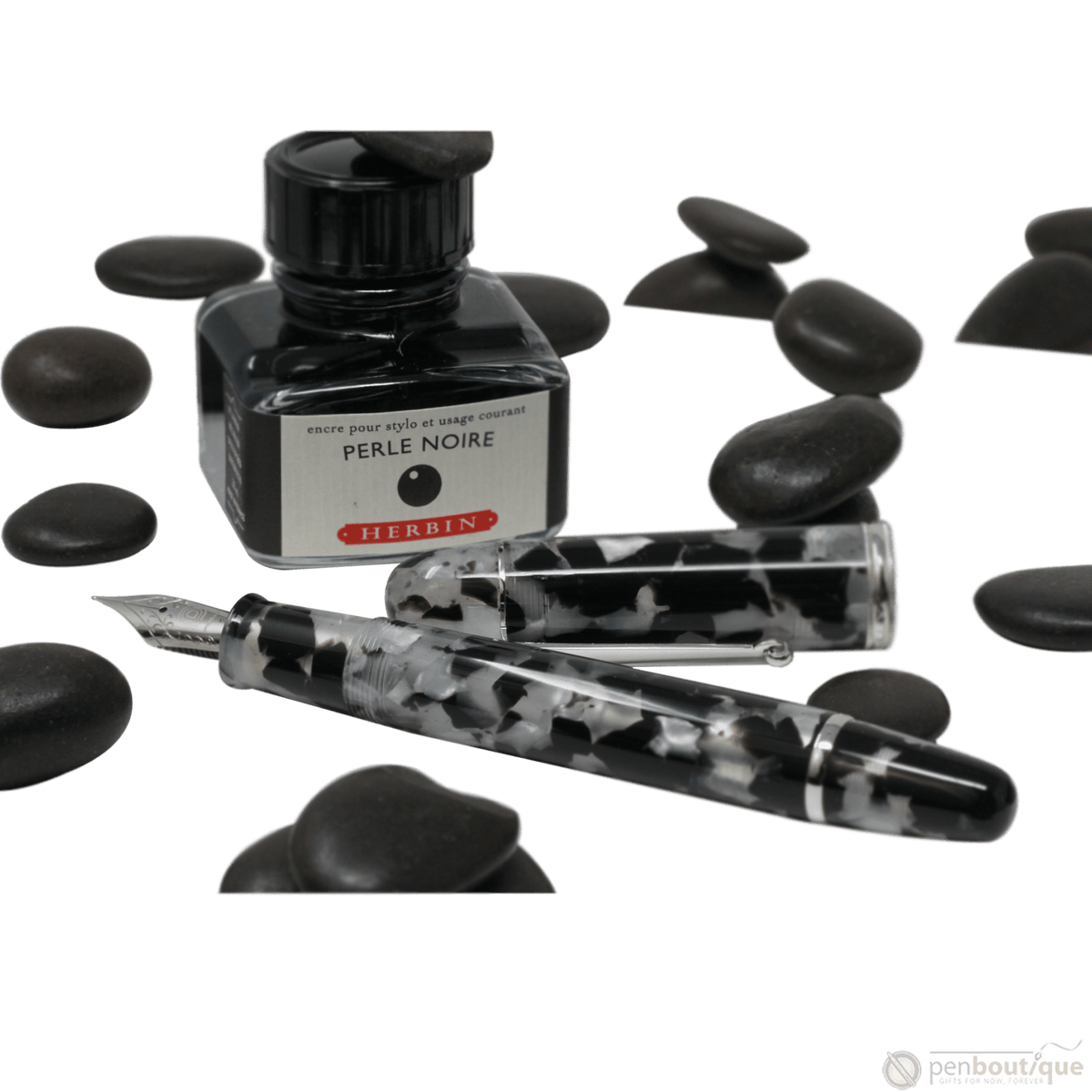 Penlux Masterpiece Grande Fountain Pen - Koi - Black & White - Pen Boutique Ltd