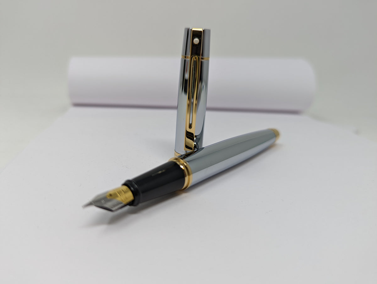 Sheaffer 300 Fountain Pen - Gold Plated Trim - Chrome - Stainless Steel - Pen Boutique Ltd