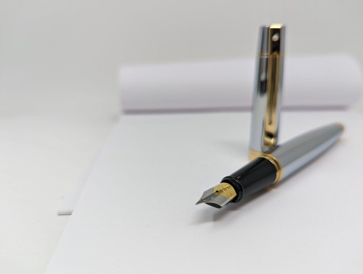 Sheaffer 300 Fountain Pen - Gold Plated Trim - Chrome - Stainless Steel - Pen Boutique Ltd