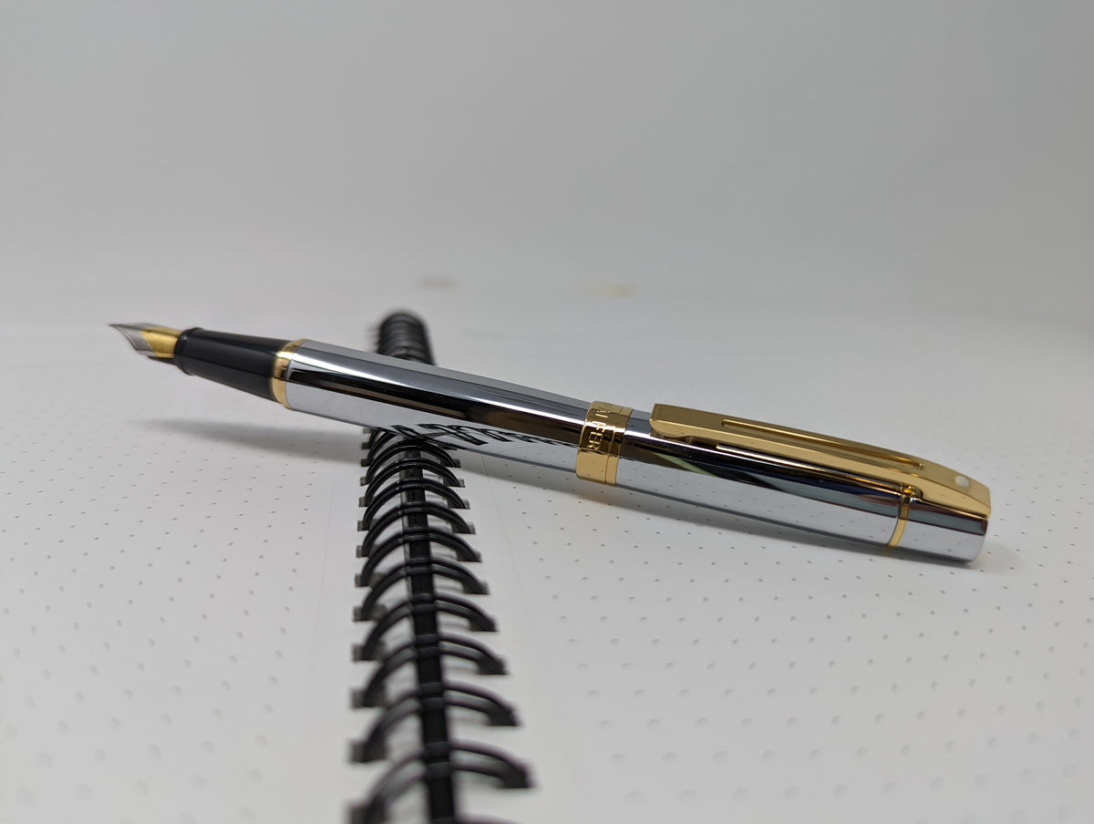 Sheaffer 300 Fountain Pen - Gold Plated Trim - Chrome - Stainless Steel - Pen Boutique Ltd