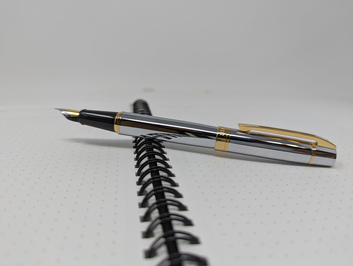 Sheaffer 300 Fountain Pen - Gold Plated Trim - Chrome - Stainless Steel - Pen Boutique Ltd