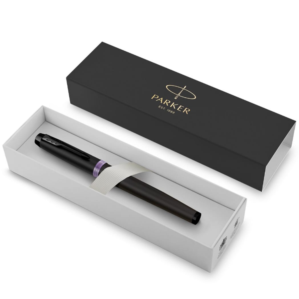 Parker IM Rollerball Pen - Satin Black - Amethyst Purple Ring - Pen Boutique Ltd