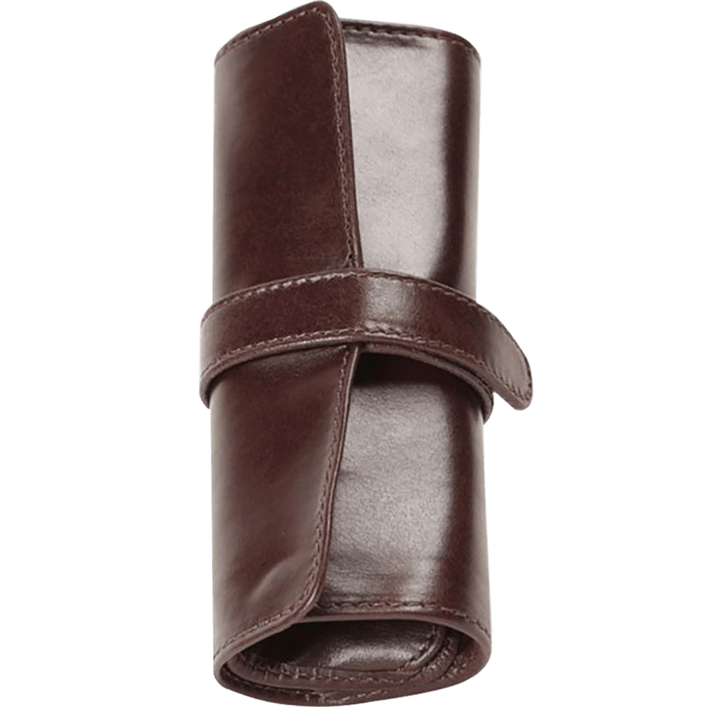 Aston Leather 5 Pen Roll Up Case - Brown - Pen Boutique Ltd