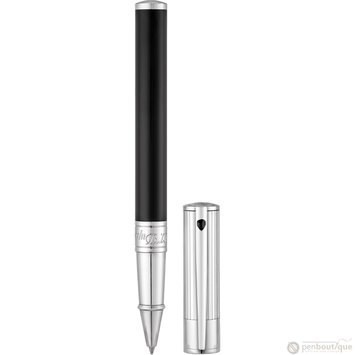 S T Dupont D-Initial Rollerball Pen - Chrome Trim - Noir - Pen Boutique Ltd