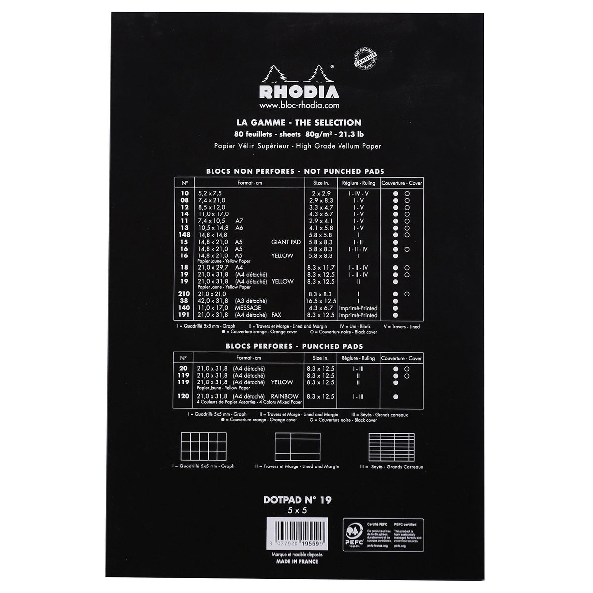 Rhodia Black Stapled 8-1/4x12-1/2 Dot Pads - Pen Boutique Ltd
