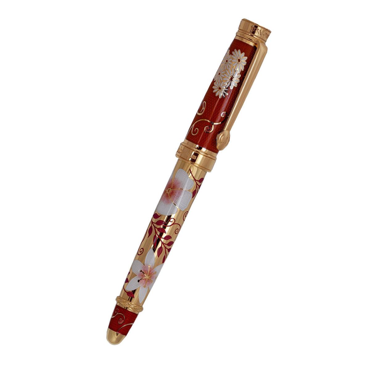 David Oscarson Carl Linnaeus Rollerball Pen - Ruby Red with Multi-Colored Hard Enamel and Gold Vermeil - Pen Boutique Ltd