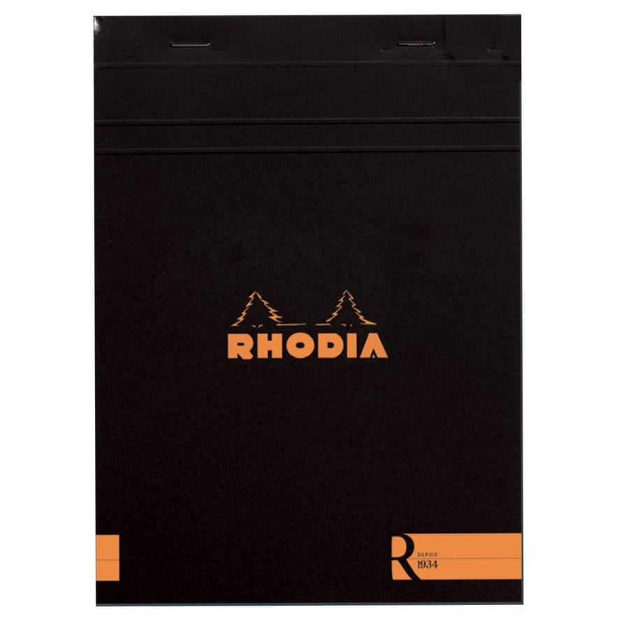 Rhodia "R" Lined Notepad - Black Cover - Stapled - 6" x 8 1/4" - Pen Boutique Ltd