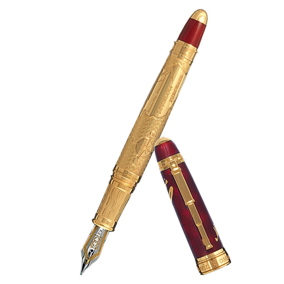 David Oscarson Meriwether Lewis Fountain Pen - Ruby Red Gold Vermeil - Pen Boutique Ltd