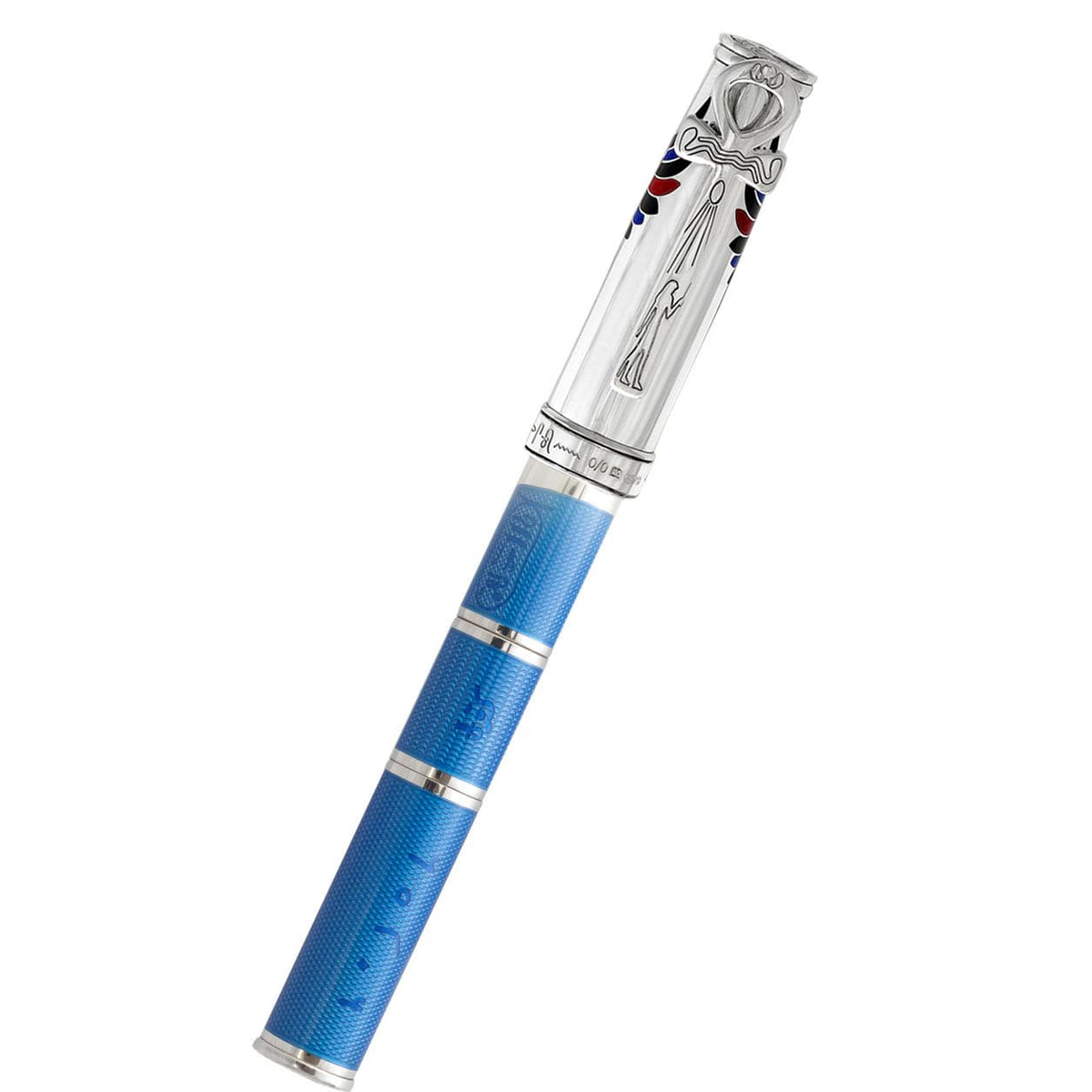 David Oscarson Rosetta Stone Rollerball Pen - Translucent Sapphire Blue and Opaque Black and Red Hard Enamel - Pen Boutique Ltd