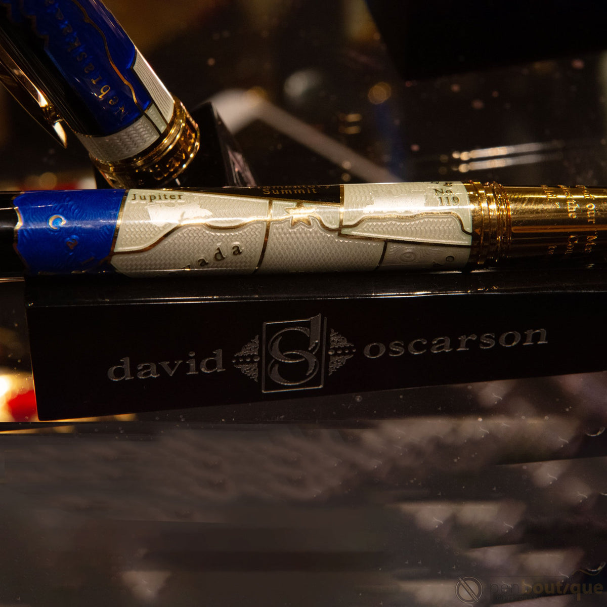 David Oscarson Golden Spike Rollerball Pen - Sapphire Blue - Pen Boutique Ltd