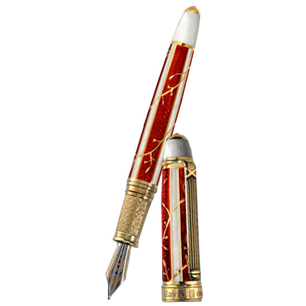 David Oscarson Trellis Fountain Pen - Limited Edition - Red & White/18k YG Vermeil - Pen Boutique Ltd