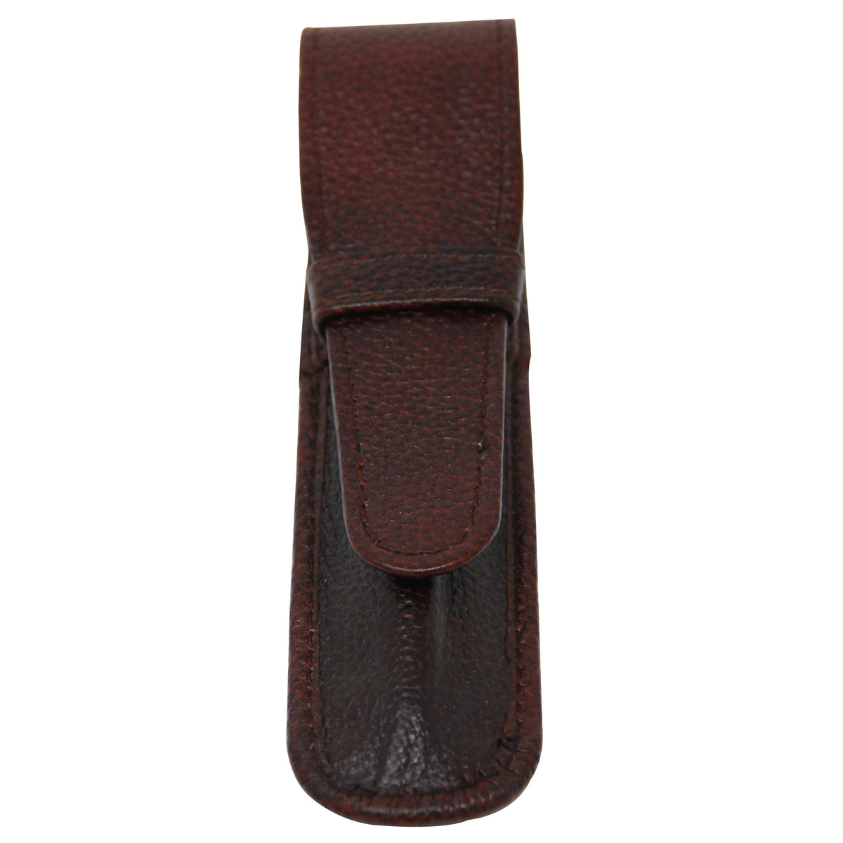 Yak Leather Premium Leather One Pen Pouch with Flap - Brown - Pen Boutique Ltd