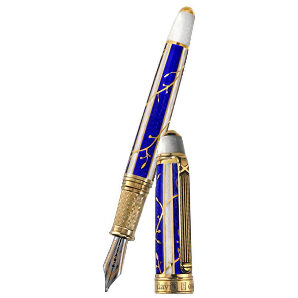 David Oscarson Trellis Fountain Pen - Limited Edition - Sapphire & White/18k YG Vermeil - Pen Boutique Ltd
