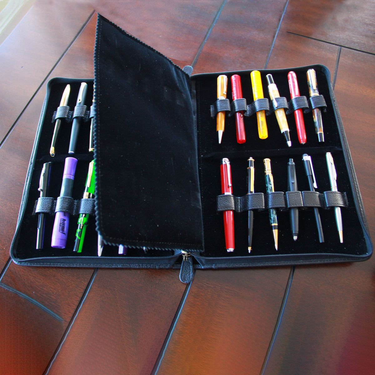 Yak Leather Premium Leather 24 Pen Case - Black - Pen Boutique Ltd
