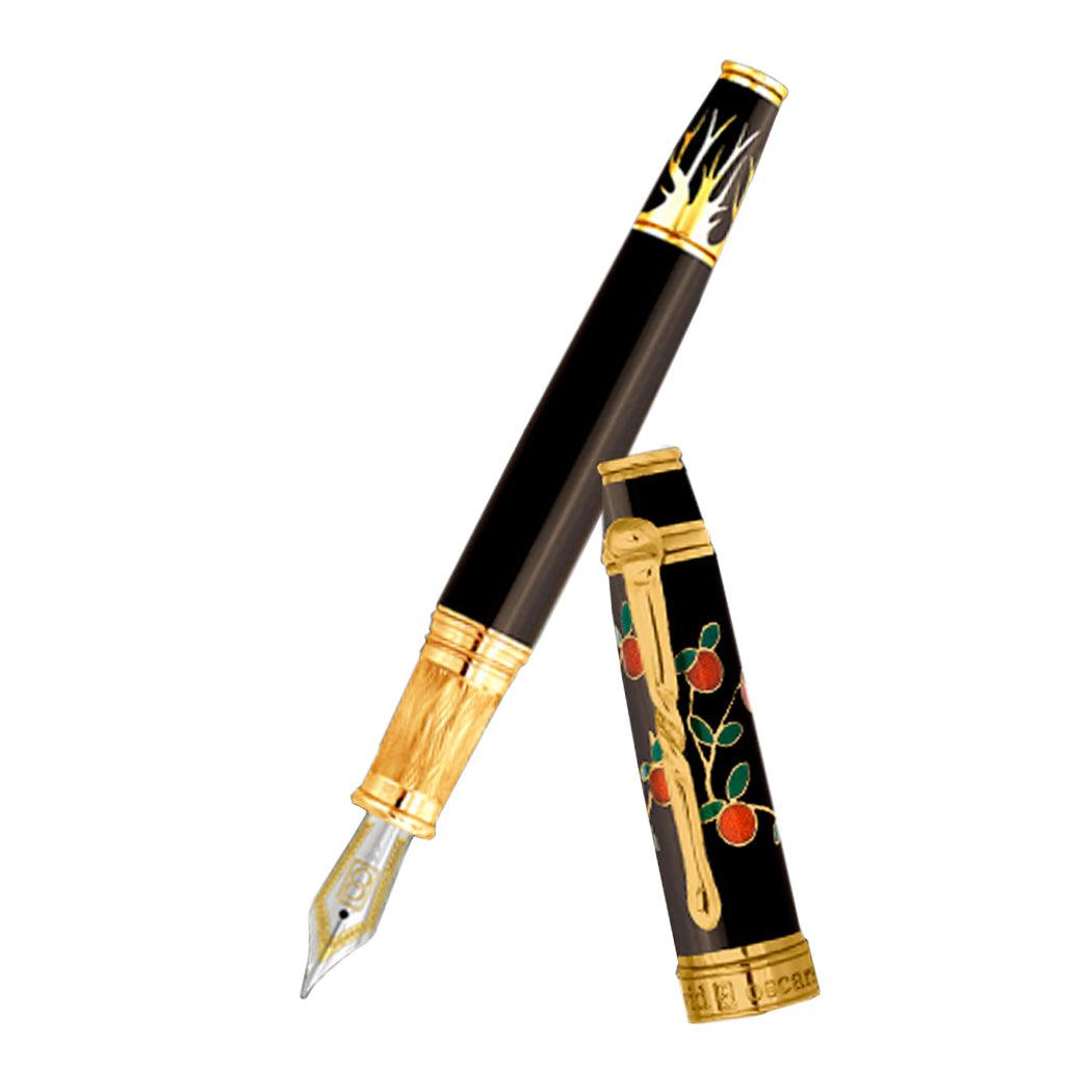 David Oscarson Tree of Life Fountain Pen - Black with Orange and Green - Pen Boutique Ltd