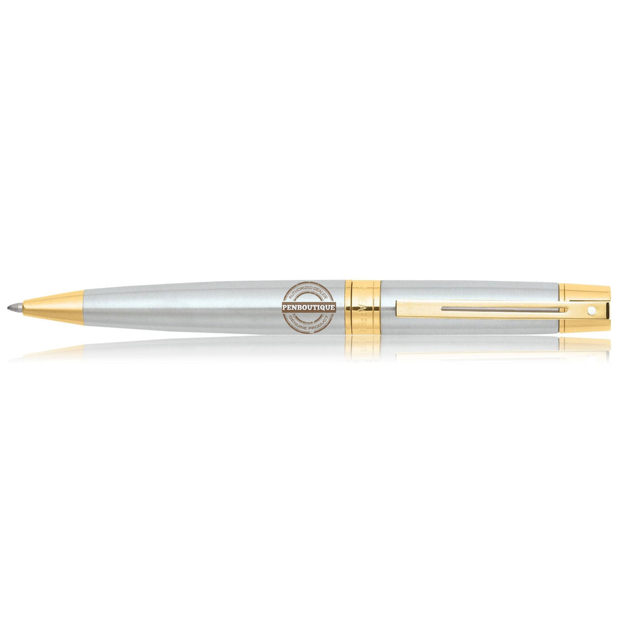 Sheaffer 300 Ballpoint Pen - Brushed Chrome - Gold Trim - Pen Boutique Ltd