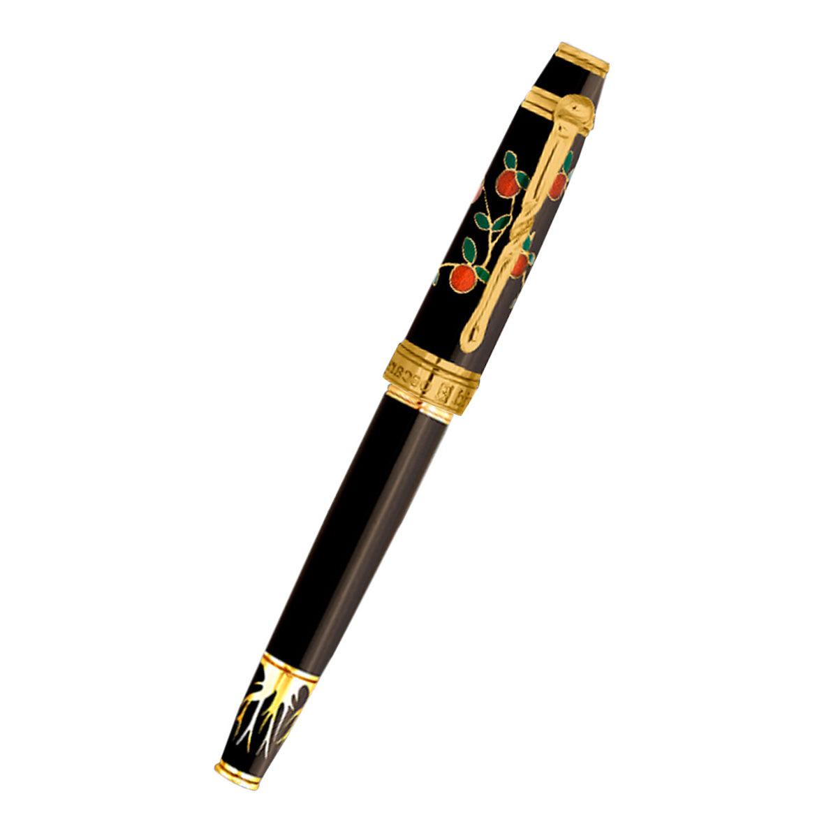 David Oscarson Tree of Life Rollerball Pen - Black with Orange and Green - Pen Boutique Ltd