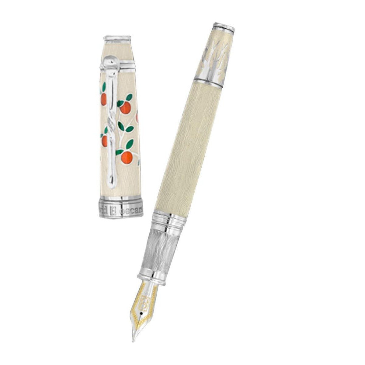 David Oscarson Tree of Life Fountain Pen - White with Orange and Green - Pen Boutique Ltd