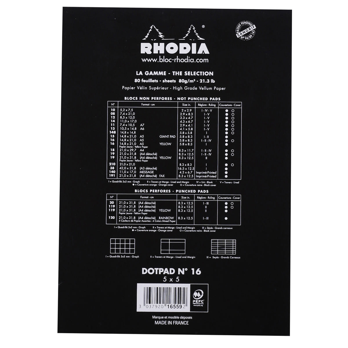 Rhodia N° 18 Dot Pad - Black Cover - Stapled - 8 1/4" x 11 3/4" - Pen Boutique Ltd