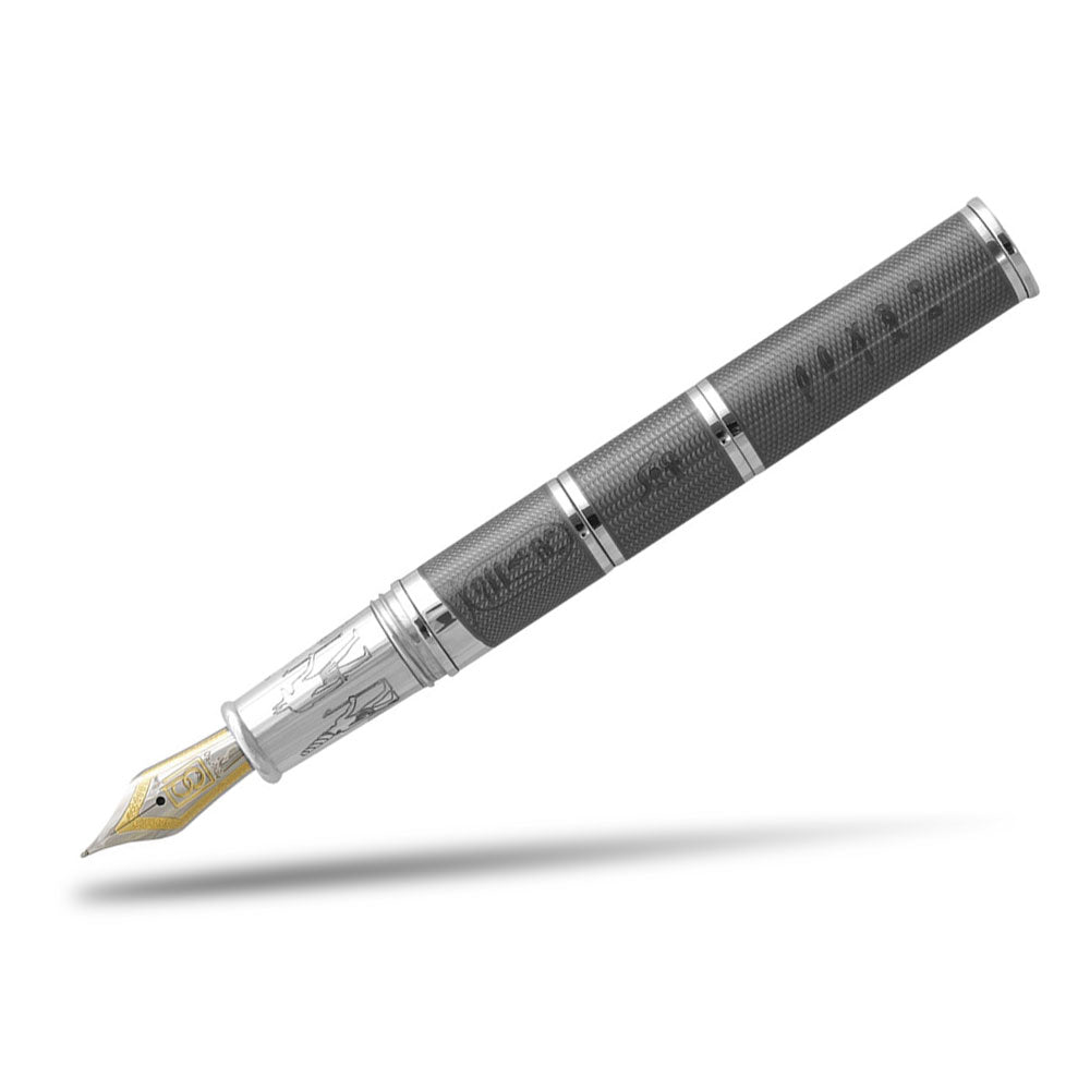 David Oscarson Rosetta Stone Fountain Pen - Translucent Grey and Opaque Black and Red Hard Enamel - Pen Boutique Ltd