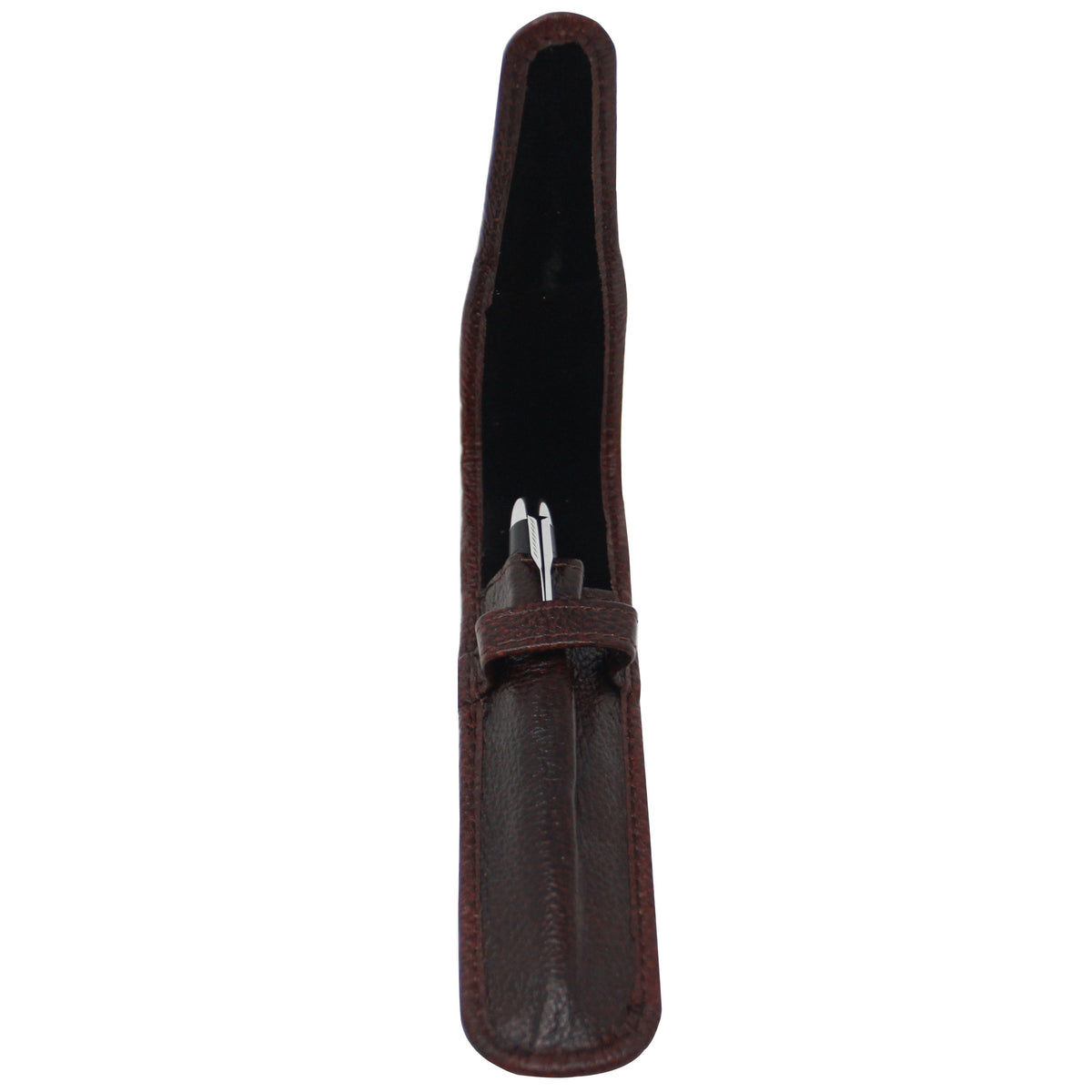 Yak Leather Premium Leather One Pen Pouch with Flap - Brown - Pen Boutique Ltd